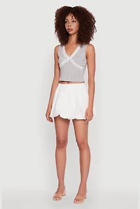 Womens Trendy High Waisted Mini Bubble Hem Skort, White,