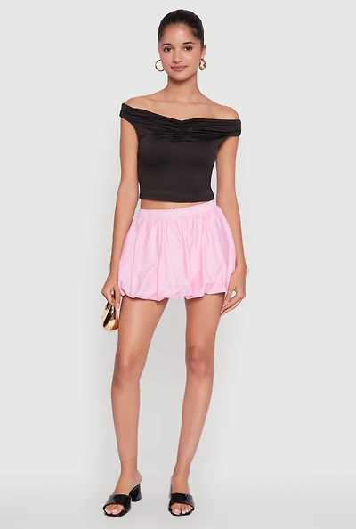 Womens Trendy High Waisted Mini Bubble Hem Skort,