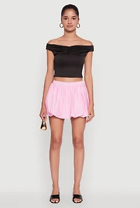Womens Trendy High Waisted Mini Bubble Hem Skort, Pink,