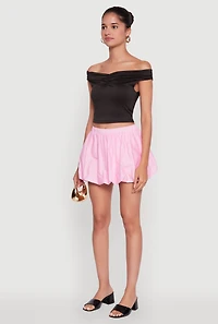 Womens Trendy High Waisted Mini Bubble Hem Skort, Pink,