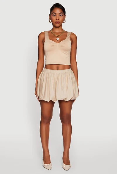 Womens Trendy High Waisted Mini Bubble Hem Skort,