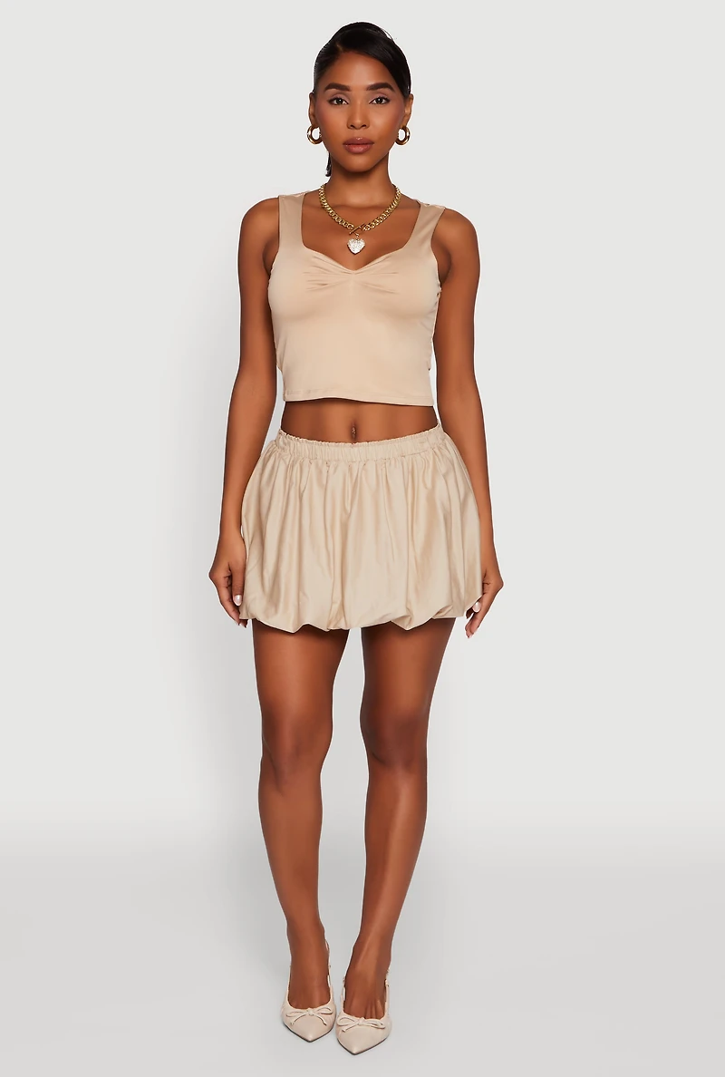 Womens Trendy High Waisted Mini Bubble Hem Skort, Khaki, Size L