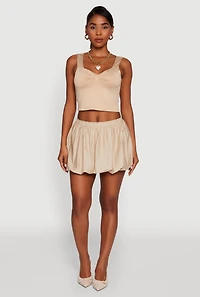 Womens Trendy High Waisted Mini Bubble Hem Skort, Khaki, Size S
