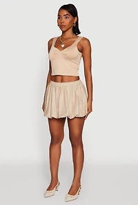 Womens Trendy High Waisted Mini Bubble Hem Skort, Khaki, Size L