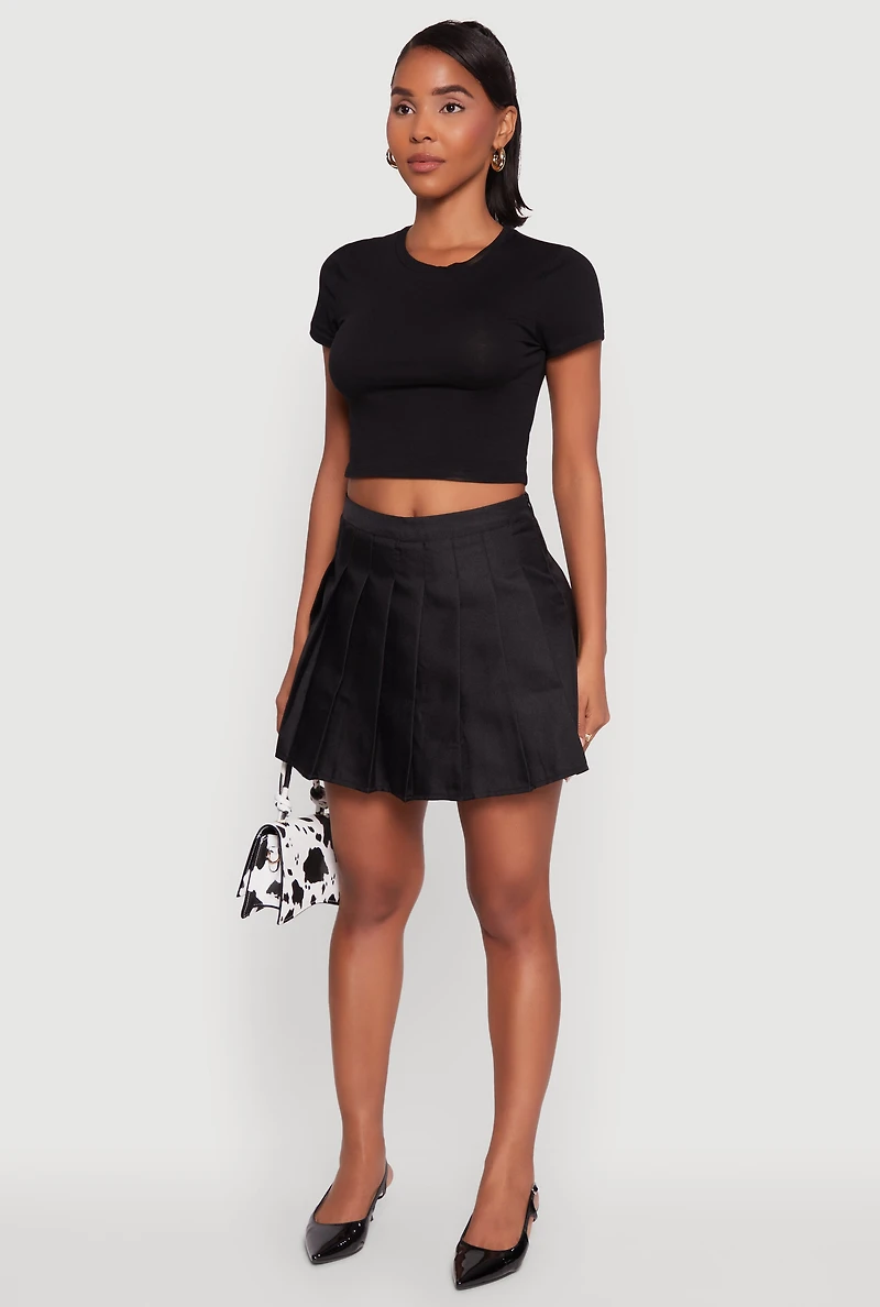 Womens Trendy High Waisted Pleated Skirt, Black, Size L