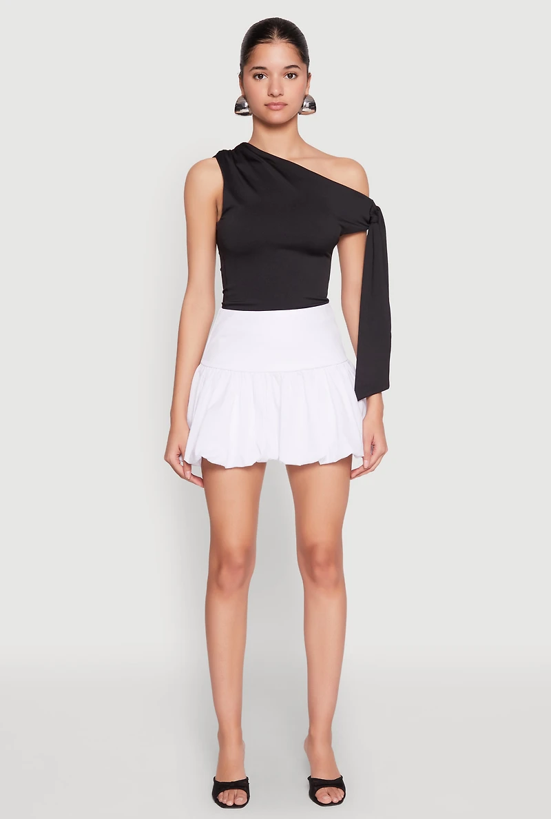 Womens High Waisted Mini Bubble Skirt, White, Size S