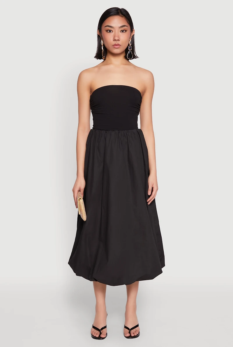 Womens Poplin Midi Bubble Skirt, Black, Size S