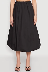 Womens Poplin Midi Bubble Skirt, Black, Size S