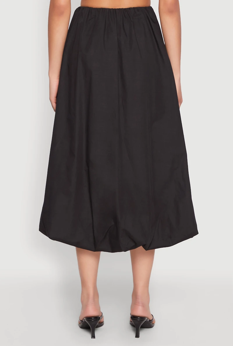 Womens Poplin Midi Bubble Skirt, Black, Size S