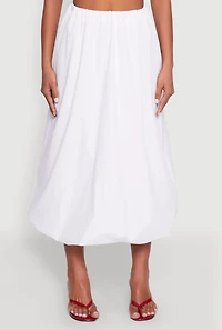 Womens Poplin Midi Bubble Skirt, White, Size S
