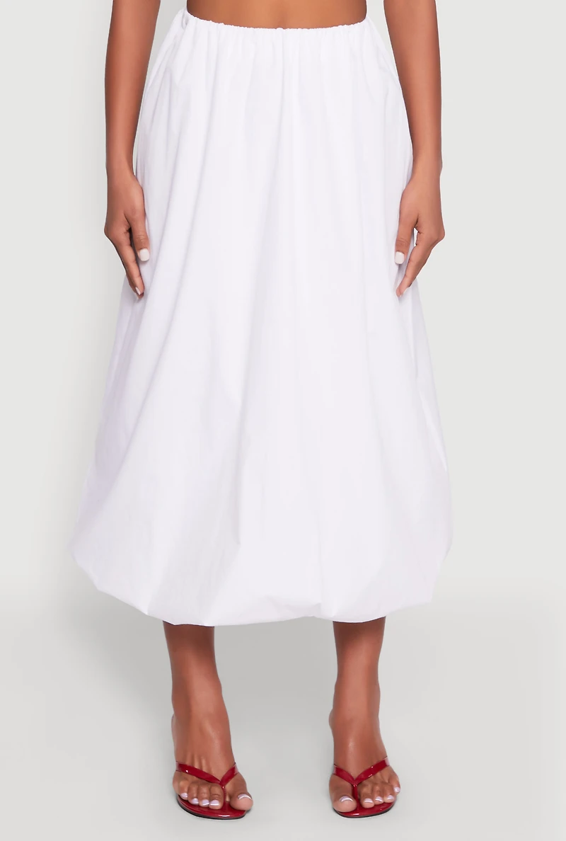 Womens Poplin Midi Bubble Skirt, White, Size M