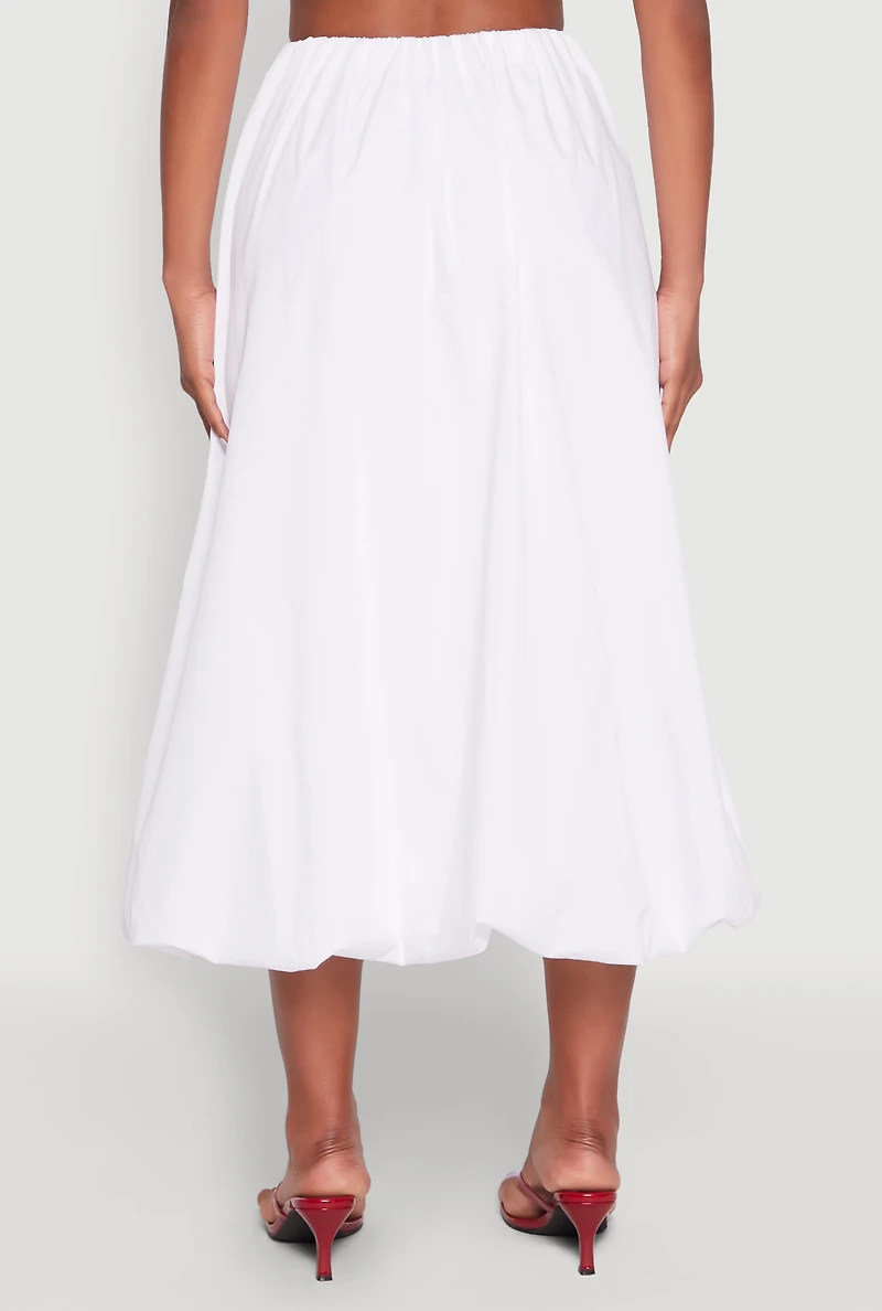 Womens Poplin Midi Bubble Skirt, White,