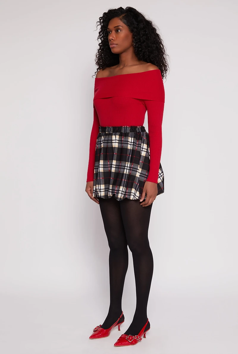 Plaid High Waisted Bubble Skirt