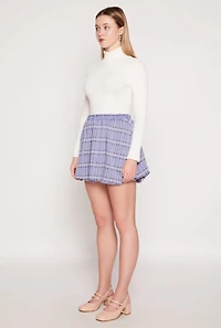 Womens Plaid High Waisted Bubble Skirt, Blue, Size M