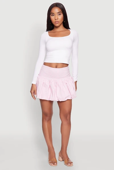 Womens Gingham Bubble Skirt, Pink,