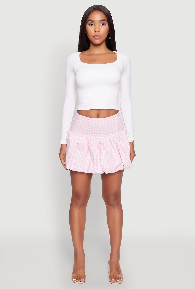 Womens Gingham Bubble Skirt, Pink,