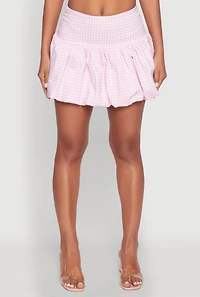 Womens Gingham Bubble Skirt, Pink,