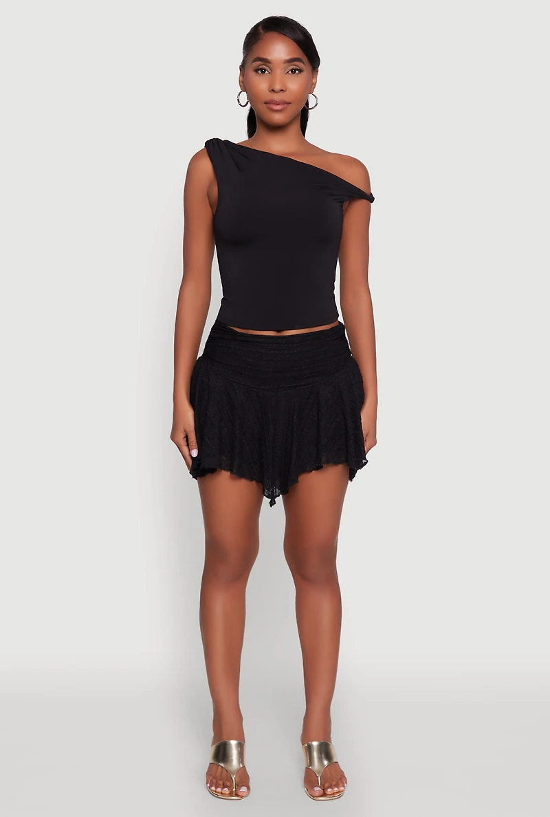 Womens Iris Floral Lace Ruched Mini Skort, Black, Size L