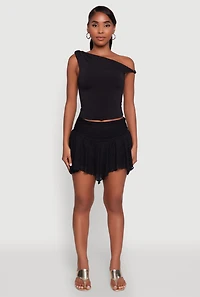 Womens Iris Floral Lace Ruched Mini Skort, Black, Size L