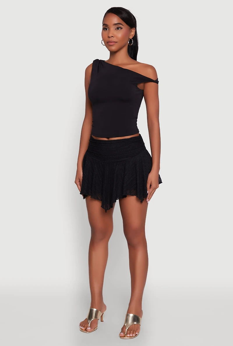 Womens Iris Floral Lace Ruched Mini Skort, Black, Size L