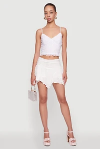 Womens Iris Floral Lace Ruched Mini Skort, White,