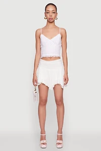 Womens Iris Floral Lace Ruched Mini Skort, White, Size L