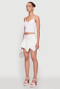 Womens Iris Floral Lace Ruched Mini Skort, White,