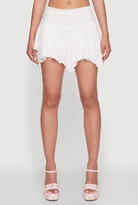 Womens Iris Floral Lace Ruched Mini Skort, White, Size L