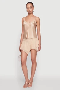 Womens Iris Floral Lace Ruched Mini Skort, Khaki, Size L