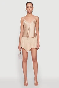 Womens Iris Floral Lace Ruched Mini Skort, Khaki, Size S
