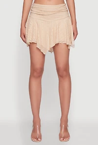 Womens Iris Floral Lace Ruched Mini Skort, Khaki, Size L