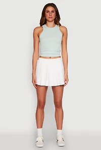 Womens Cell Phone Pocket Pleated Mini Skort, White, Size L