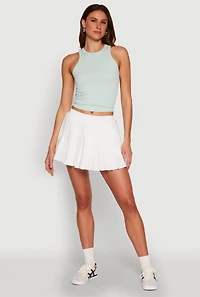 Womens Cell Phone Pocket Pleated Mini Skort, White, Size S