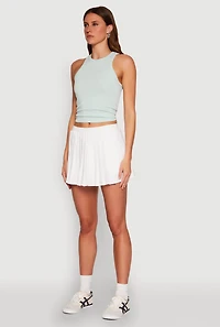 Womens Cell Phone Pocket Pleated Mini Skort, White, Size L