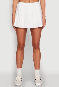 Womens Cell Phone Pocket Pleated Mini Skort, White, Size S