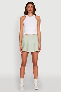 Womens Cell Phone Pocket Pleated Mini Skort, Green, Size M