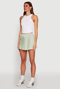 Womens Cell Phone Pocket Pleated Mini Skort, Green, Size M