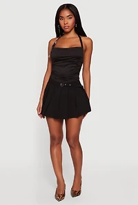 Mid Rise Belted Pleated Skirt