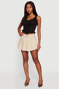 Mid Rise Belted Pleated Skirt