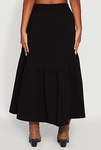 Womens High Waisted Solid Maxi Tiered Skirt, Black, Size L