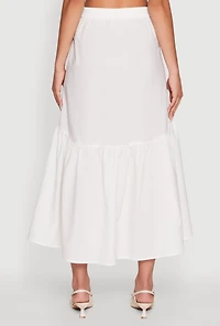 Womens High Waisted Solid Maxi Tiered Skirt, White, Size S