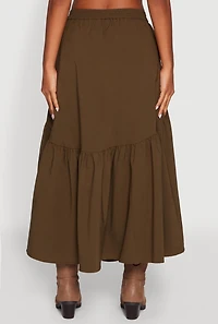 Womens High Waisted Solid Maxi Tiered Skirt, Green, Size XL