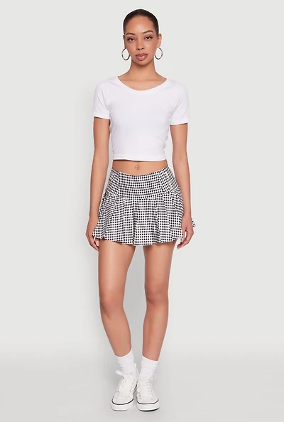 Almost Famous Buckle Detail Gingham Pleated Skort