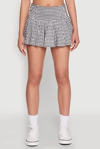 Almost Famous Buckle Detail Gingham Pleated Skort