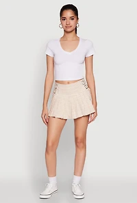 Womens Almost Famous Buckle Detail Gingham Pleated Skort,