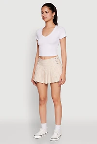 Womens Almost Famous Buckle Detail Gingham Pleated Skort, Khaki, Size S
