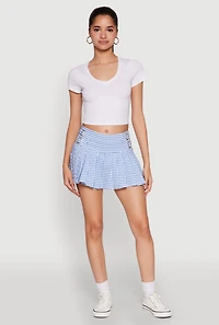 Womens Almost Famous Buckle Detail Gingham Pleated Skort, Blue, Size M