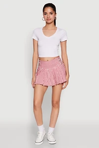Almost Famous Buckle Detail Gingham Pleated Skort