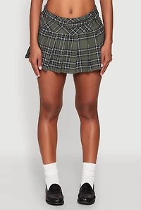 Womens Madden Girl Belted Pleated Mini Skirt, Green, Size S