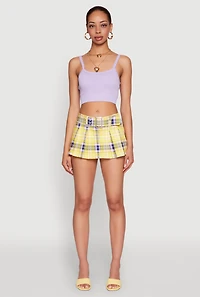 Womens Almost Famous Plaid Belt Detail Skort, Yellow, Size L